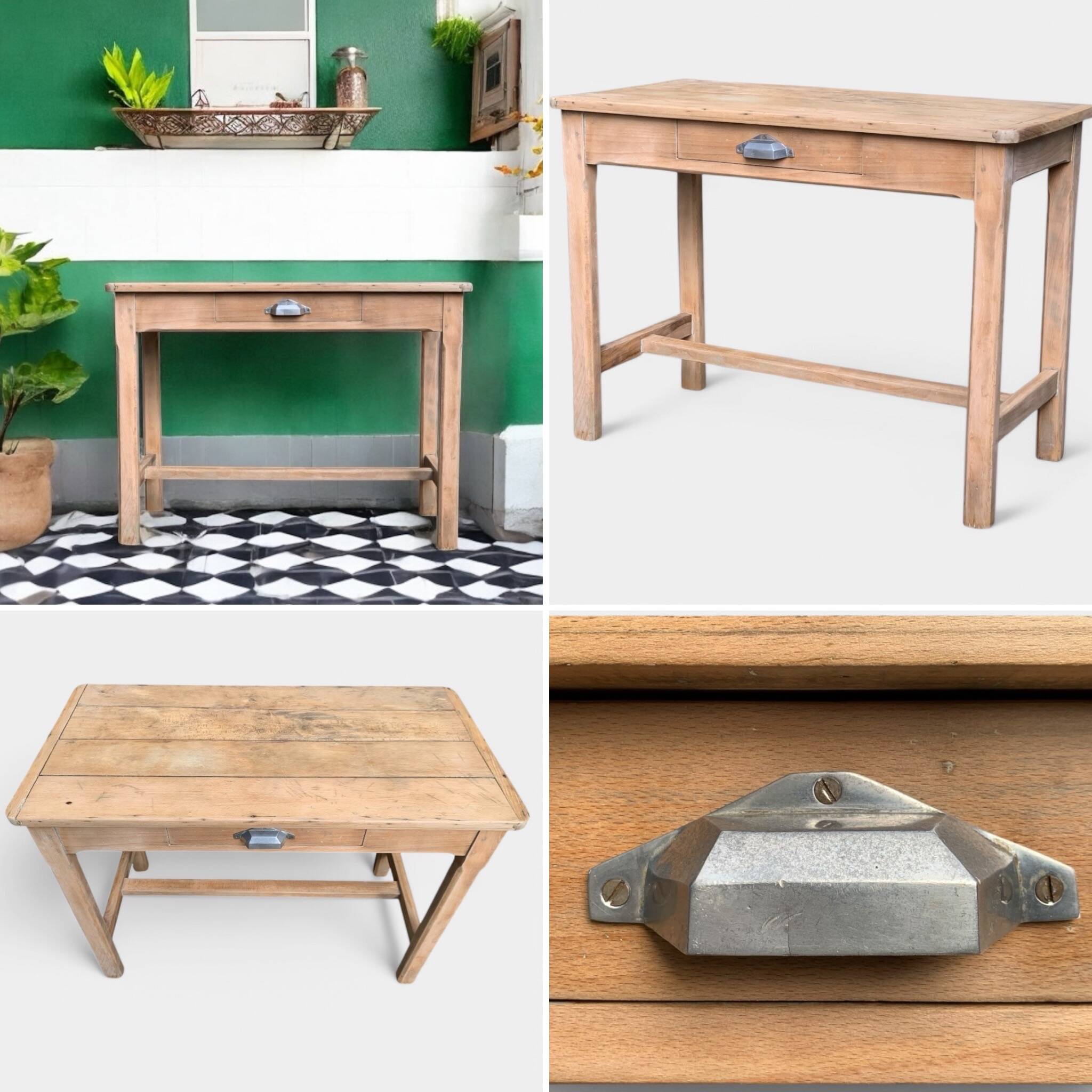 Art Deco farmhouse table in raw wood