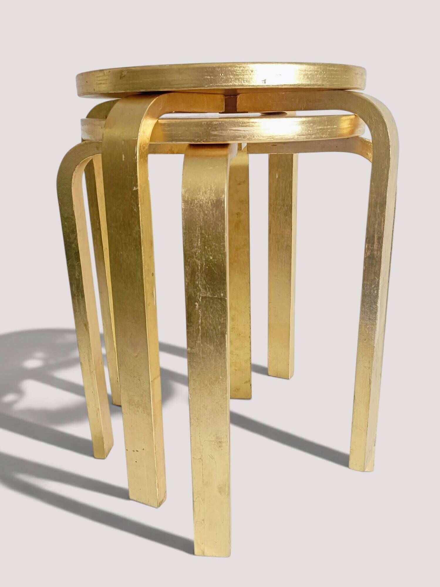 1990s IKEA Frosta Stools in the Style of Alvar Aalto, Gold Leaf Covered