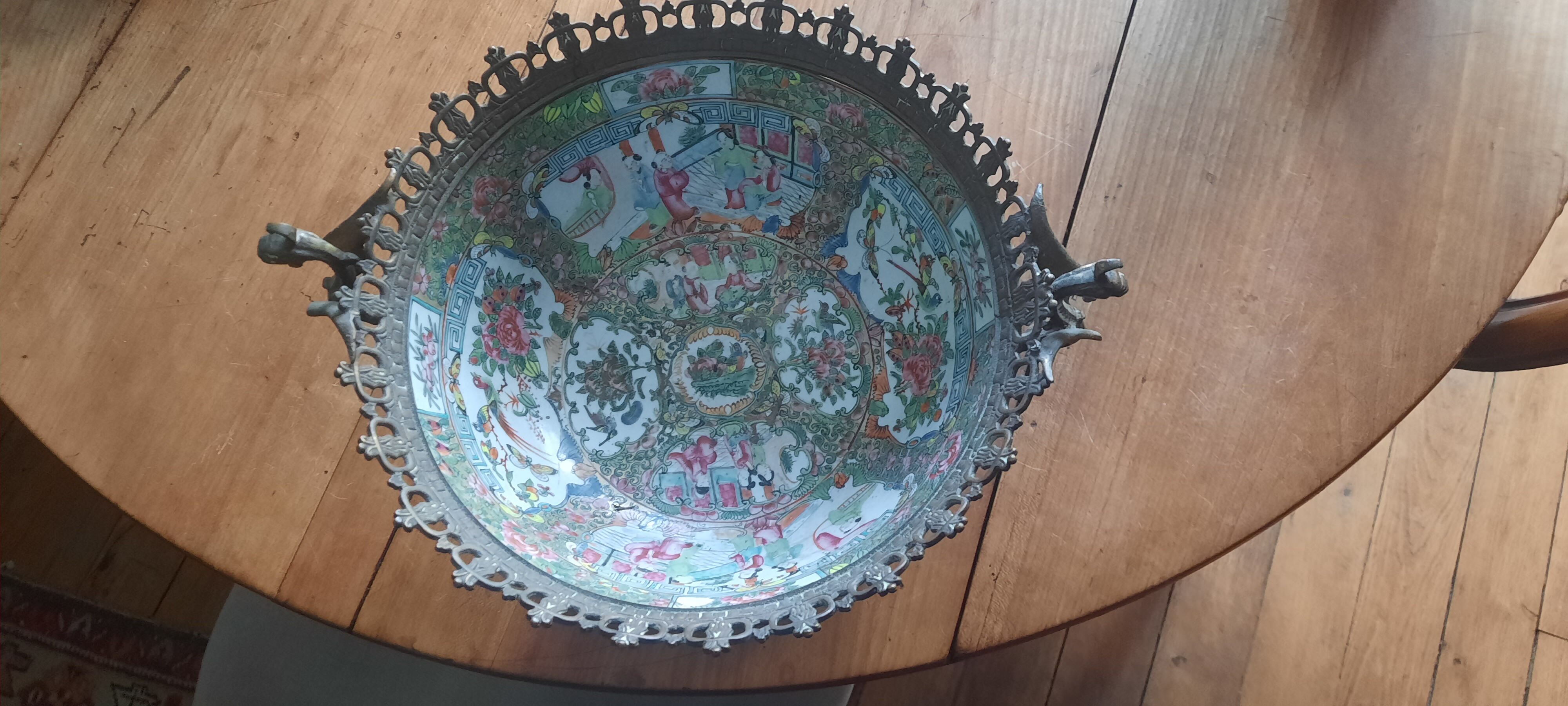 Chinese basin with a bronze frame