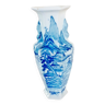 Vase hexagonal ancien, porcelaine de Chine bleu et blanc, Poème, pêcheur, pagodes,...