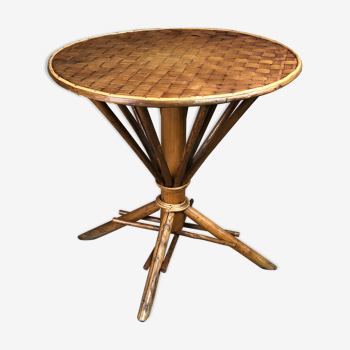 Bamboo table and vintage palm leaf 1950