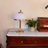 Vintage brass mushroom lamp and opaline