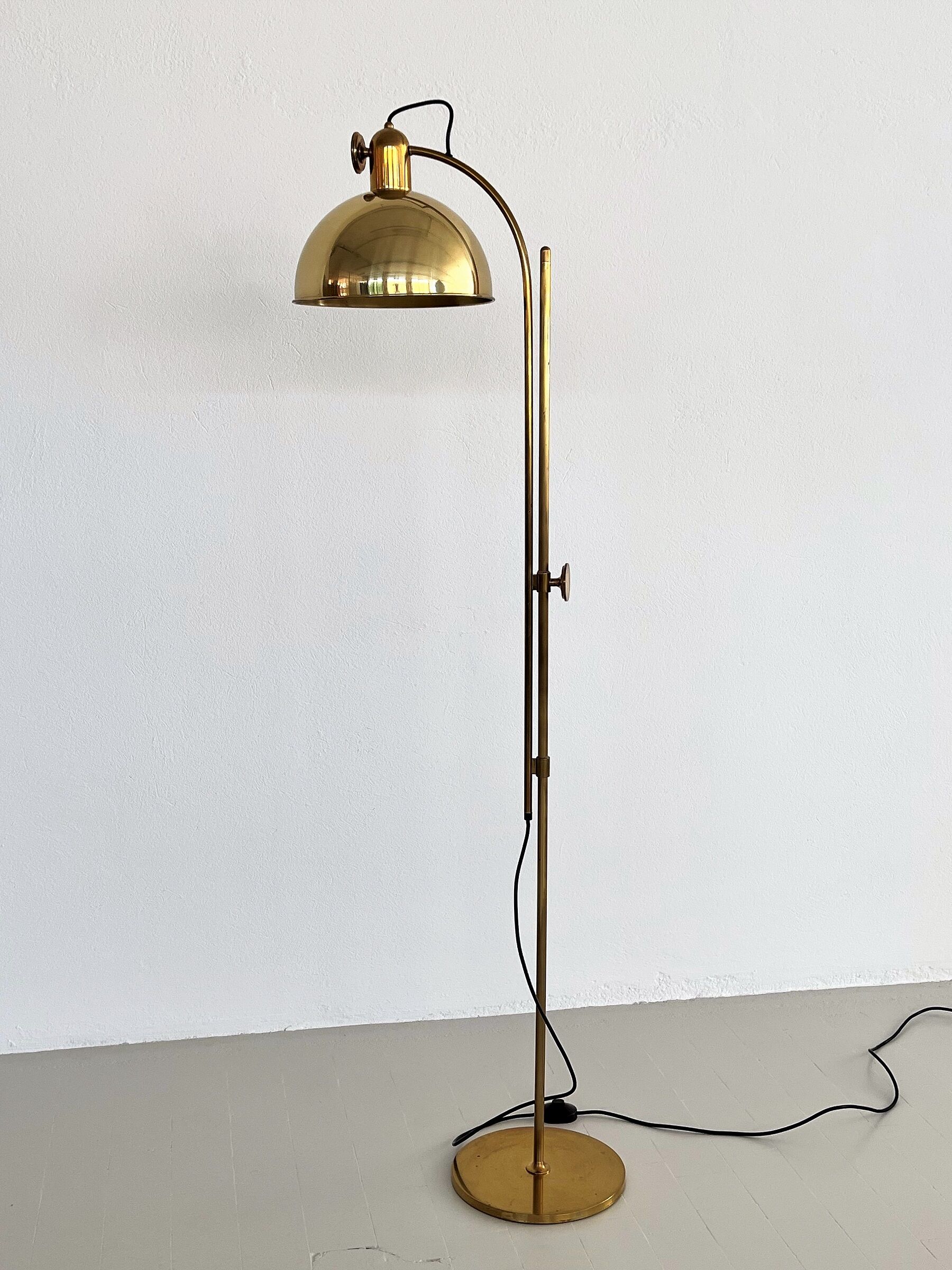 Florian schulz mid-century adjustable floor lamp in full brass, 1970