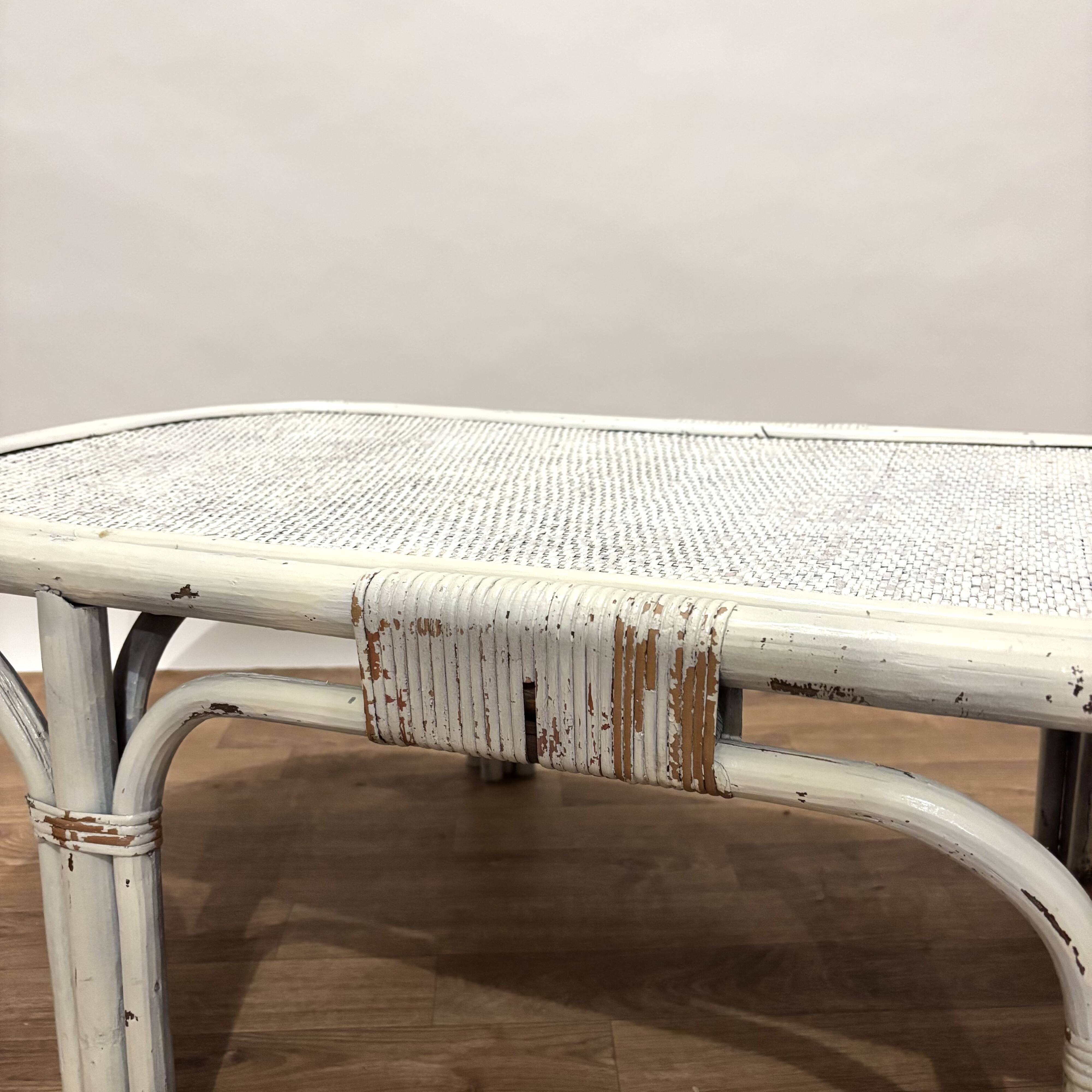 1970s rattan and woven wicker coffee table