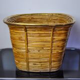 XL basket in rattan and brass, Italy, 1970, 44cm diam