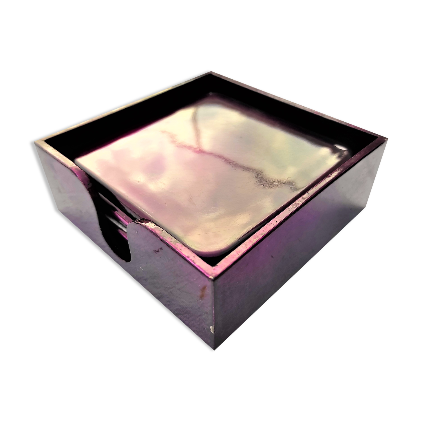 LOT of 6 purple lacquered coasters with their box around 1970