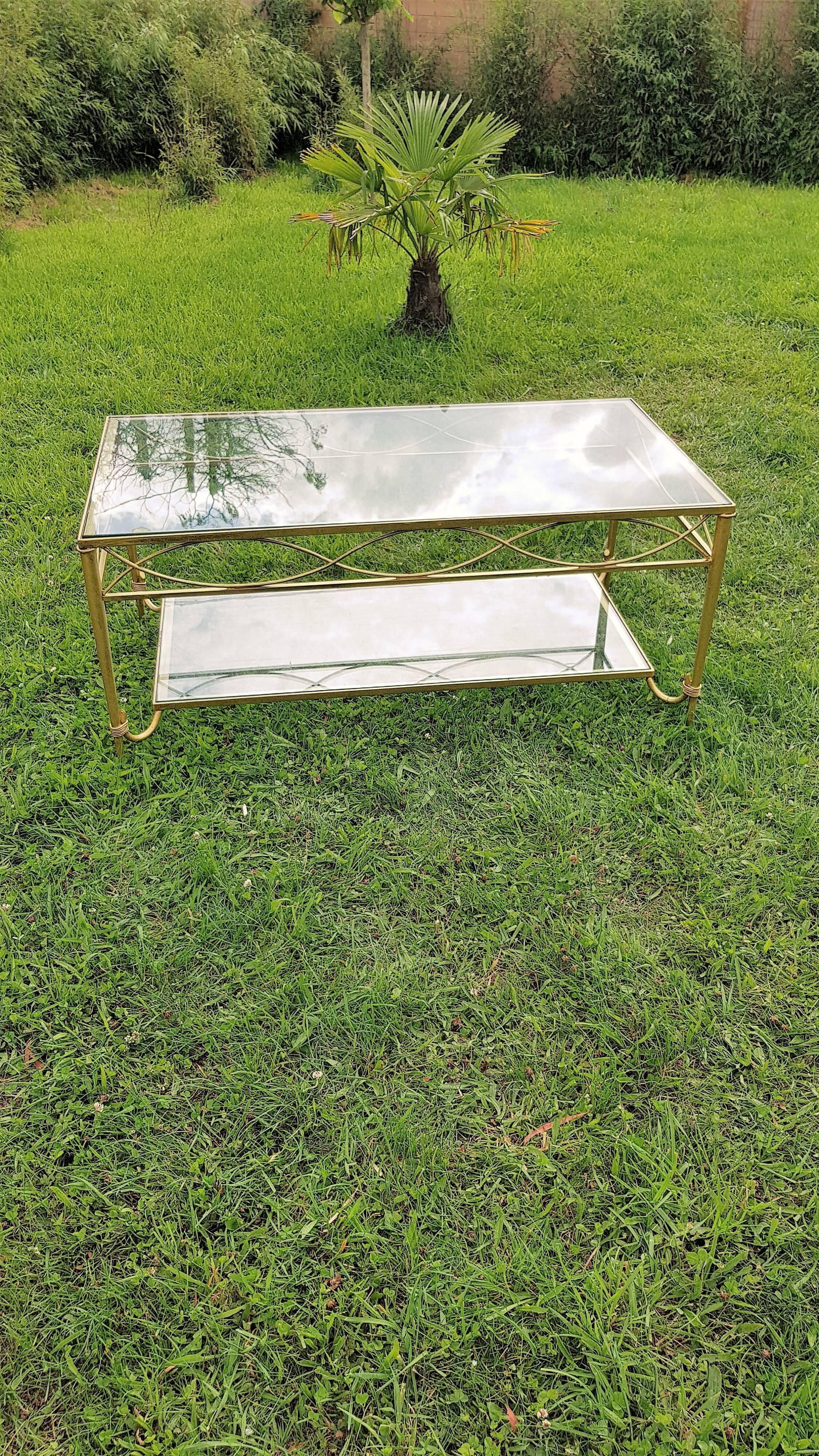 Gold metal and glass coffee table