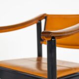 Mid-Century Modern 4 Armchairs in the style of Scarpa, Wood and Leather, Italy, 1960s