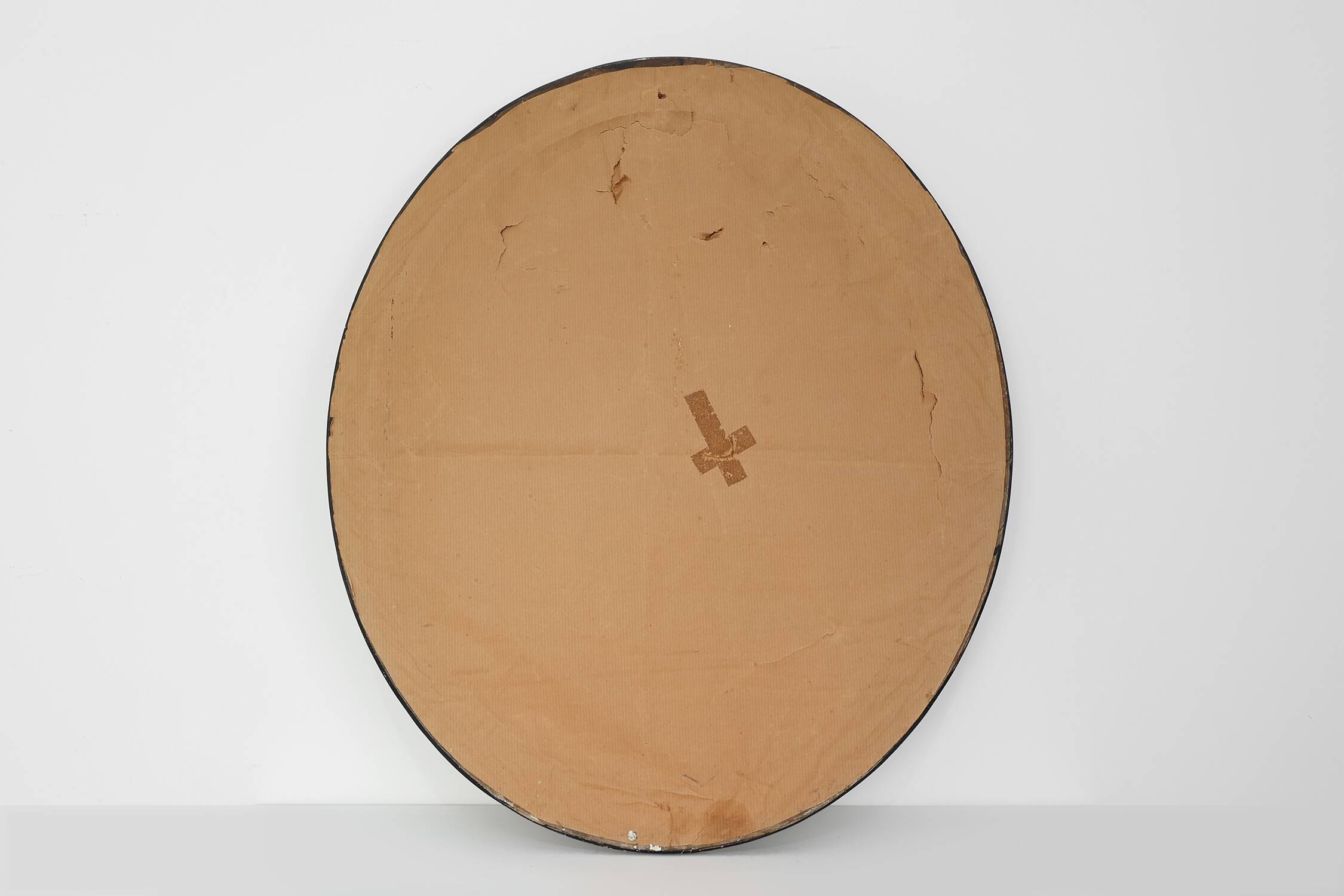 Miroir ovale néoclassique français en noir et or, 20e siècle