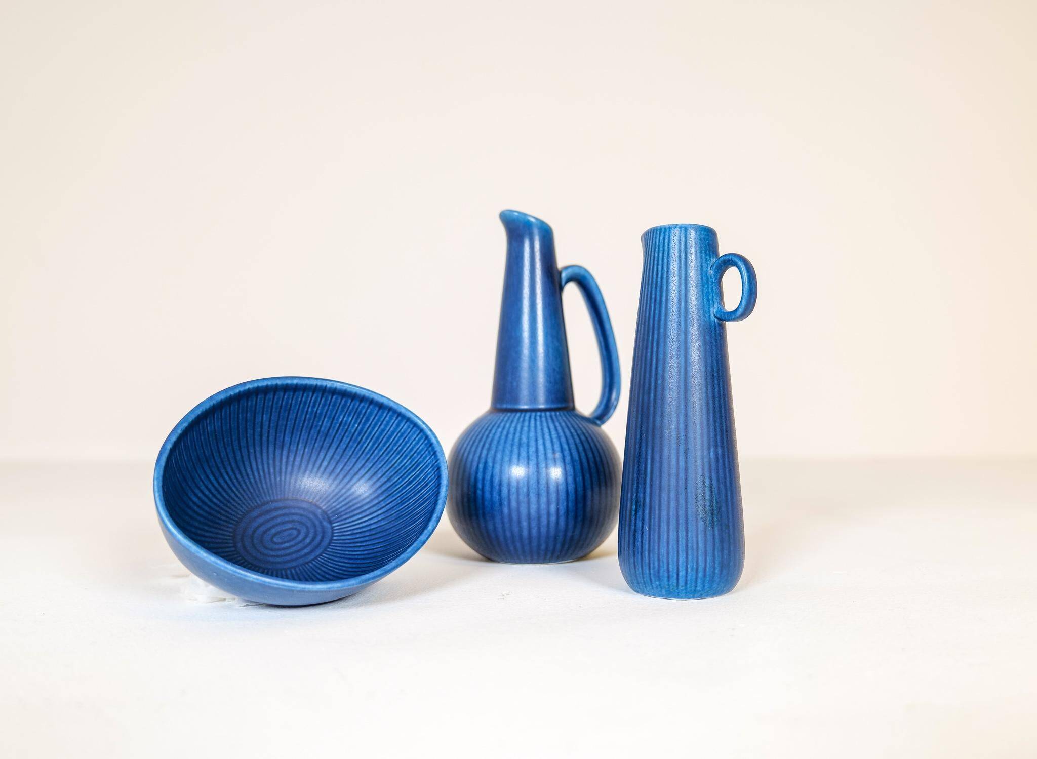 Mid-century modern set of 3 vases and bowl Rörstrand Ritzi Gunnar Nylund
