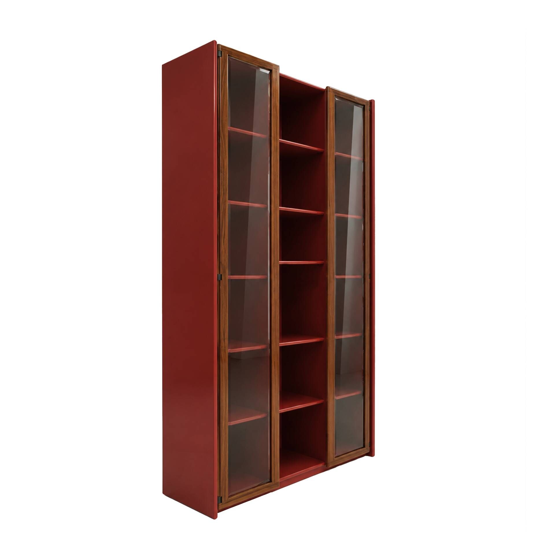 Mid-Century Afra & Tobia Scarpa Italian Wood Red Lacquer And Glass  Vitrine