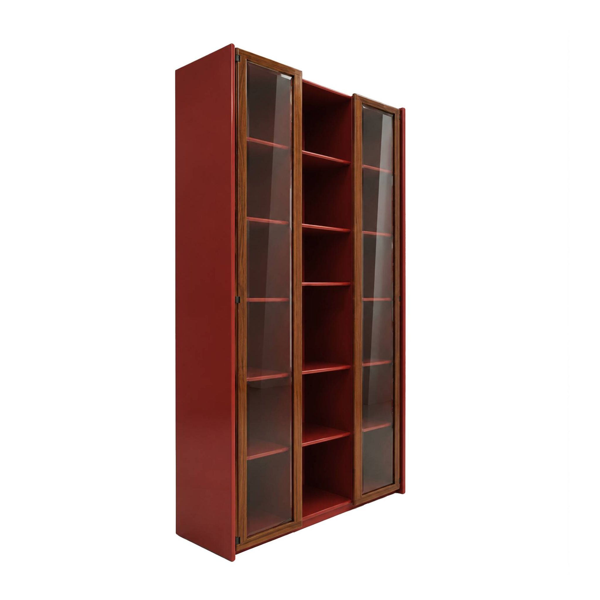 Mid-Century Afra & Tobia Scarpa Italian Wood Red Lacquer And Glass  Vitrine