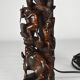 African carved ebony lamp, "Hunters, buffalo and crocodile"