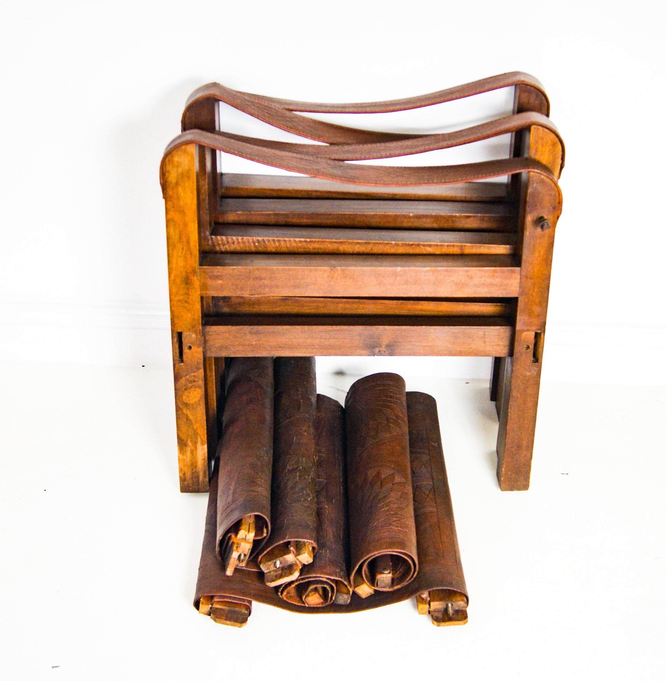 French Leather Safari Armchairs Mid-Century