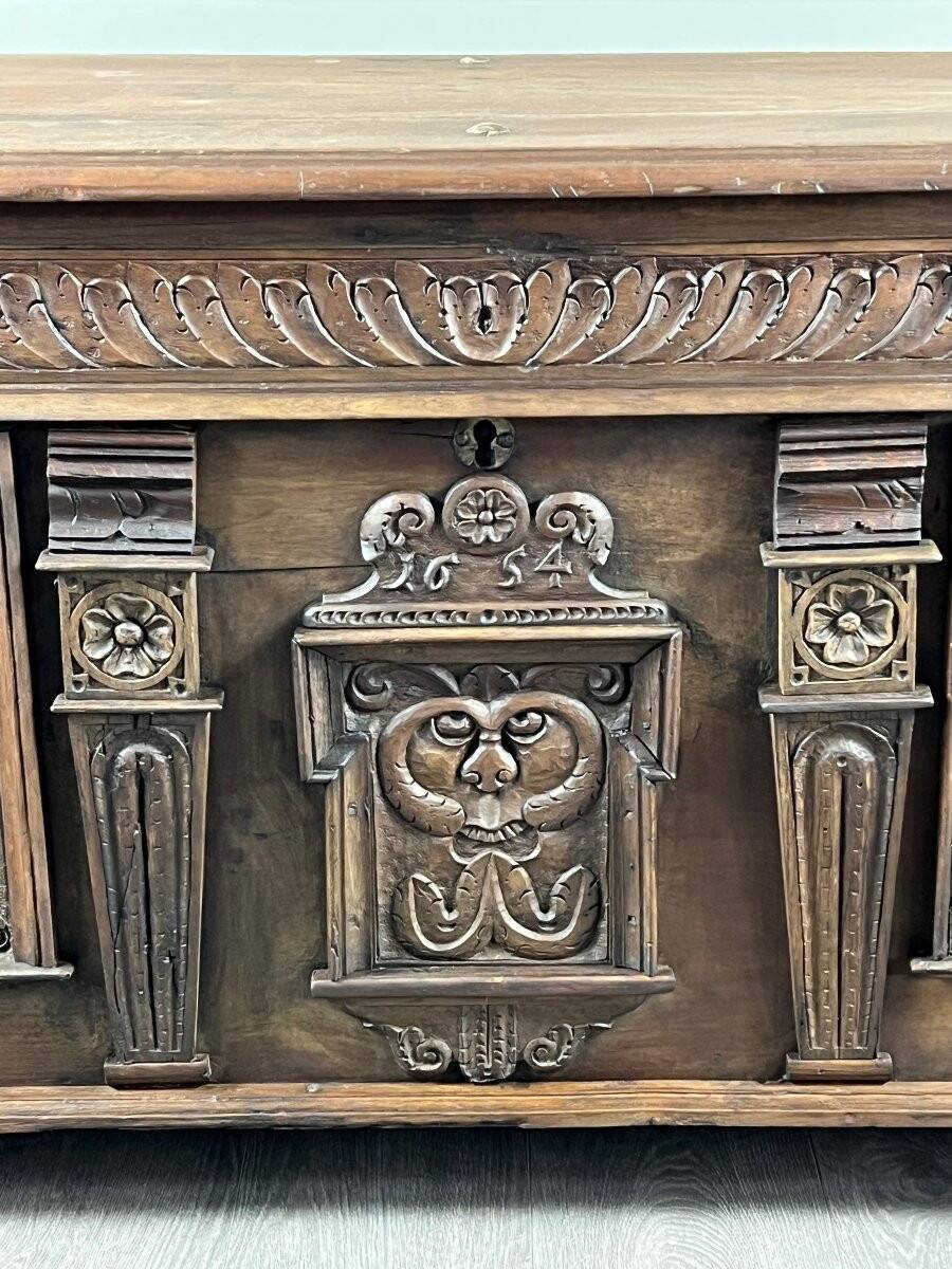 Large carved wooden chest, Renaissance style, 19th century