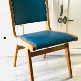 Vintage compass foot chair and studded blue skai