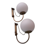 Pair of metal and opaline wall lights