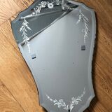 Old bevelled and engraved mirror   43x63cm