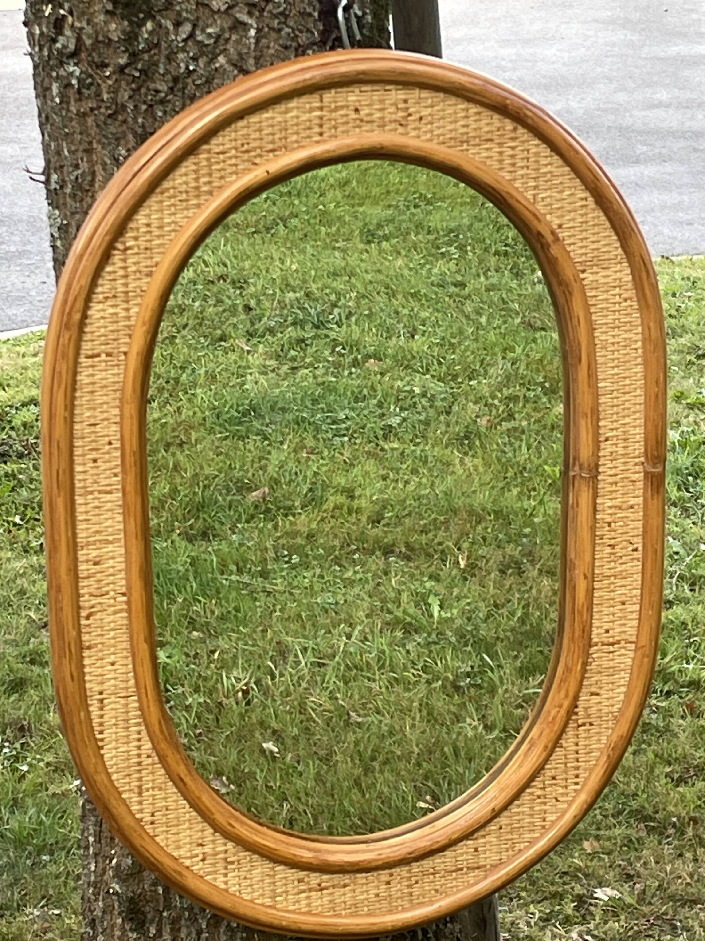 miroir mural en rotin et osier tressé, vintage 64 x 45 cm
