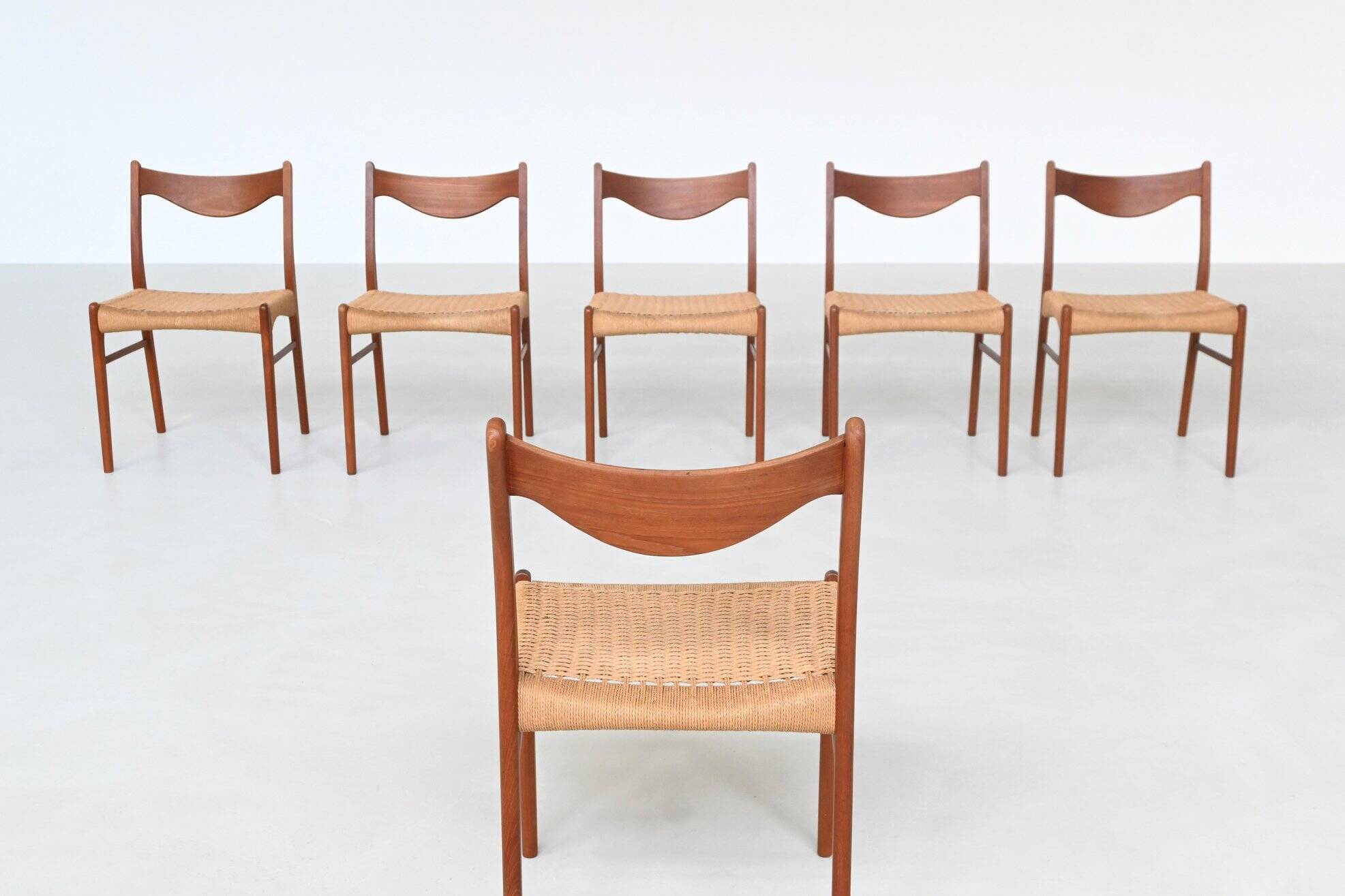 Arne Wahl Iversen set of six dining chairs in teak Glyngore Denmark 1960