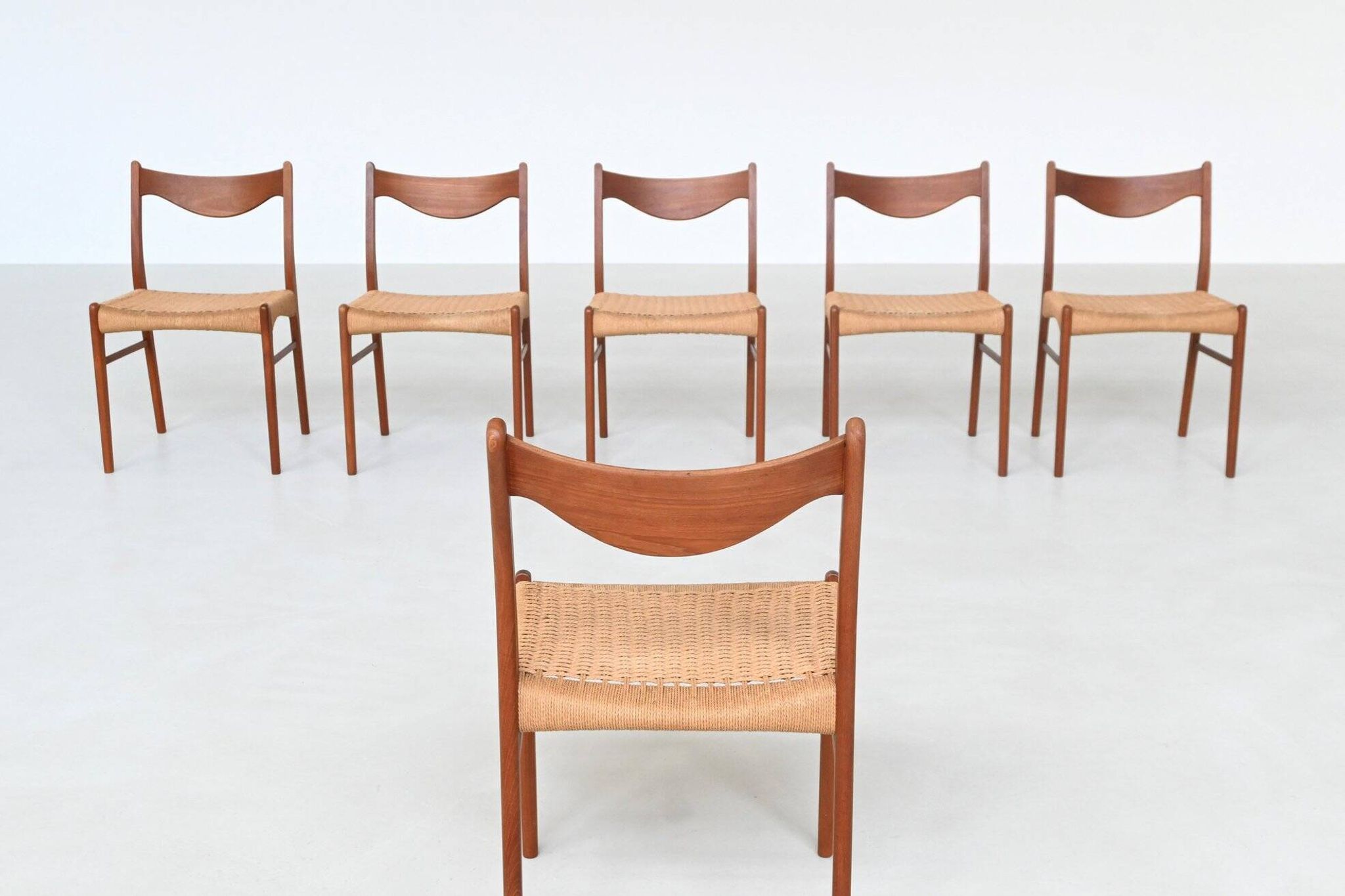 Arne Wahl Iversen set of six dining chairs in teak Glyngore Denmark 1960