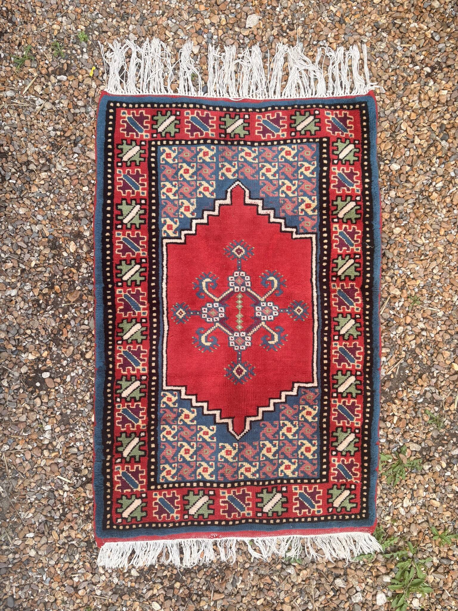 Tapis Ancien Caucase Shirvan Fait Main Laine Vintage Oriental 82x130cm