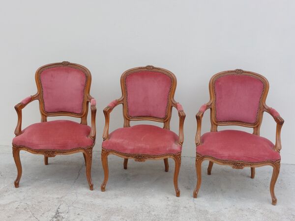 Série de 3 chaises Louis XV en chêne ancienne