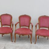 Série de 3 chaises Louis XV en chêne ancienne