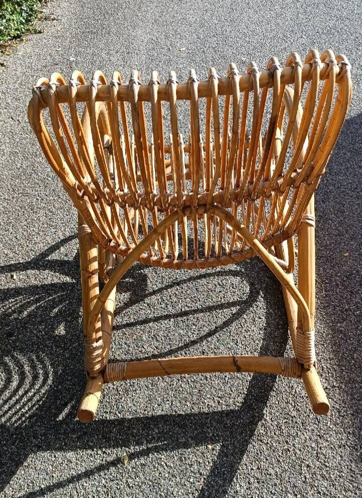 Designer rocking chair in rattan and bamboo from the 1950s/60s