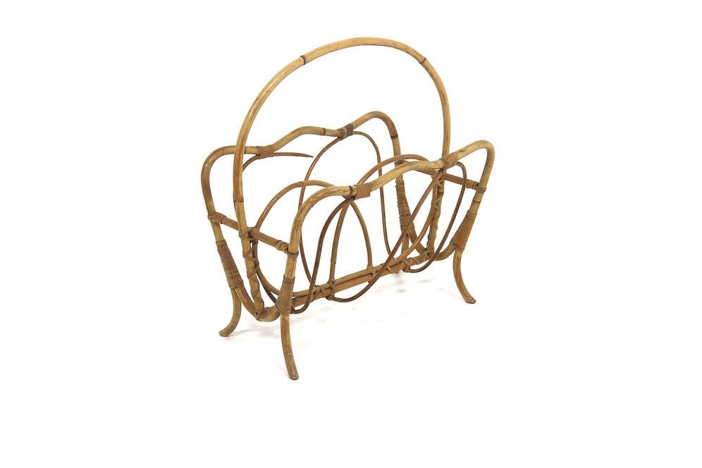 Scandinavian rattan magazine rack, Sweden, 1950