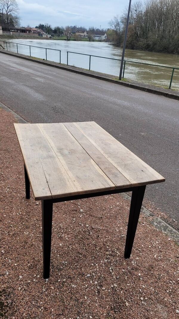 Table de ferme rustique en chêne massif ancienne patiné -1900s