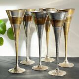 6 Vintage Silver-Plated Brass Champagne Flutes