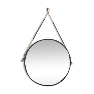 Miroir rond vintage en acier, Italie, années 1970s.