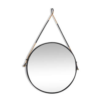 Vintage round steel mirror, Italy, 1970s.