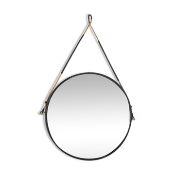 Miroir rond vintage en acier, Italie, années 1970s.