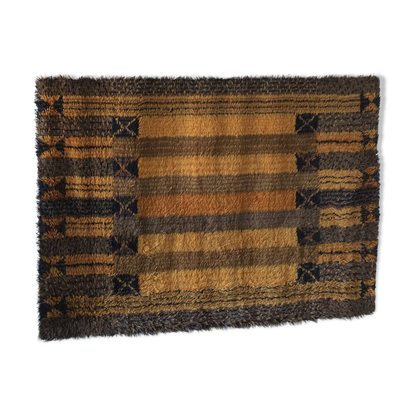Large Scandinavian brown wool rya rug | Sweden | 1960s