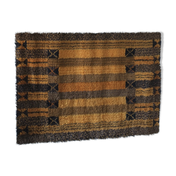 Large Scandinavian brown wool rya rug | Sweden | 1960s