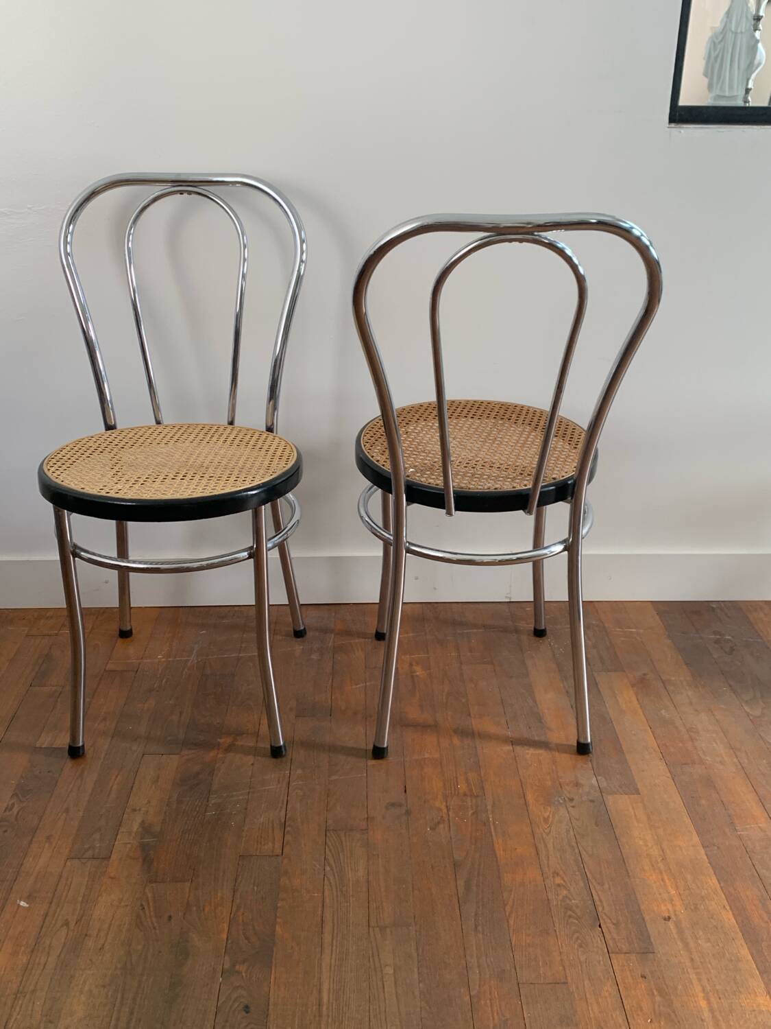 Chrome and cane bistro chairs