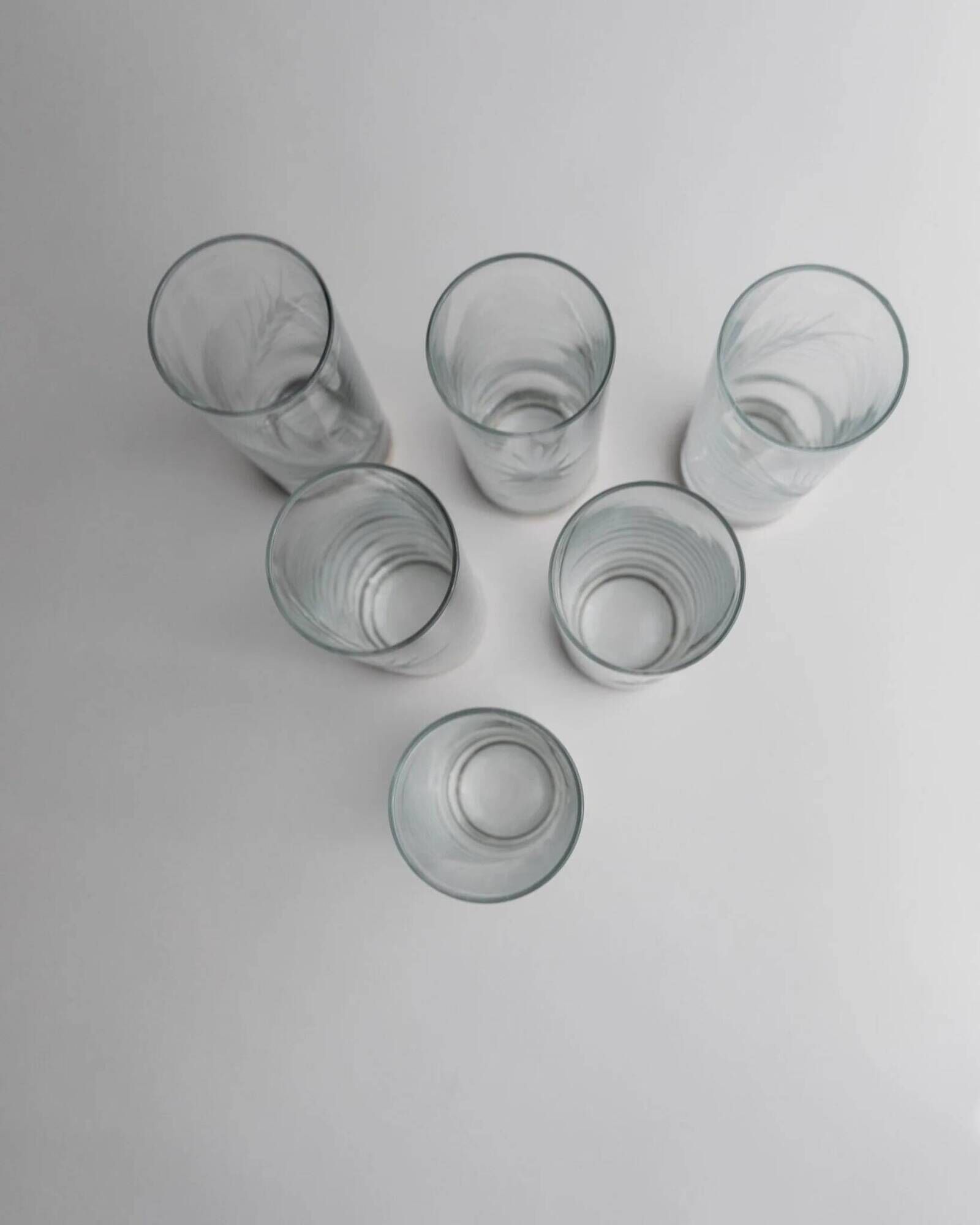 Lot of 6 drinking glasses - silver base, engraved wheat and floral decoration - Italy 1960s