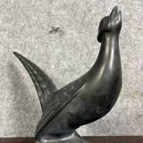 Black lacquered ceramic from the Art Deco period: bird signed Jean