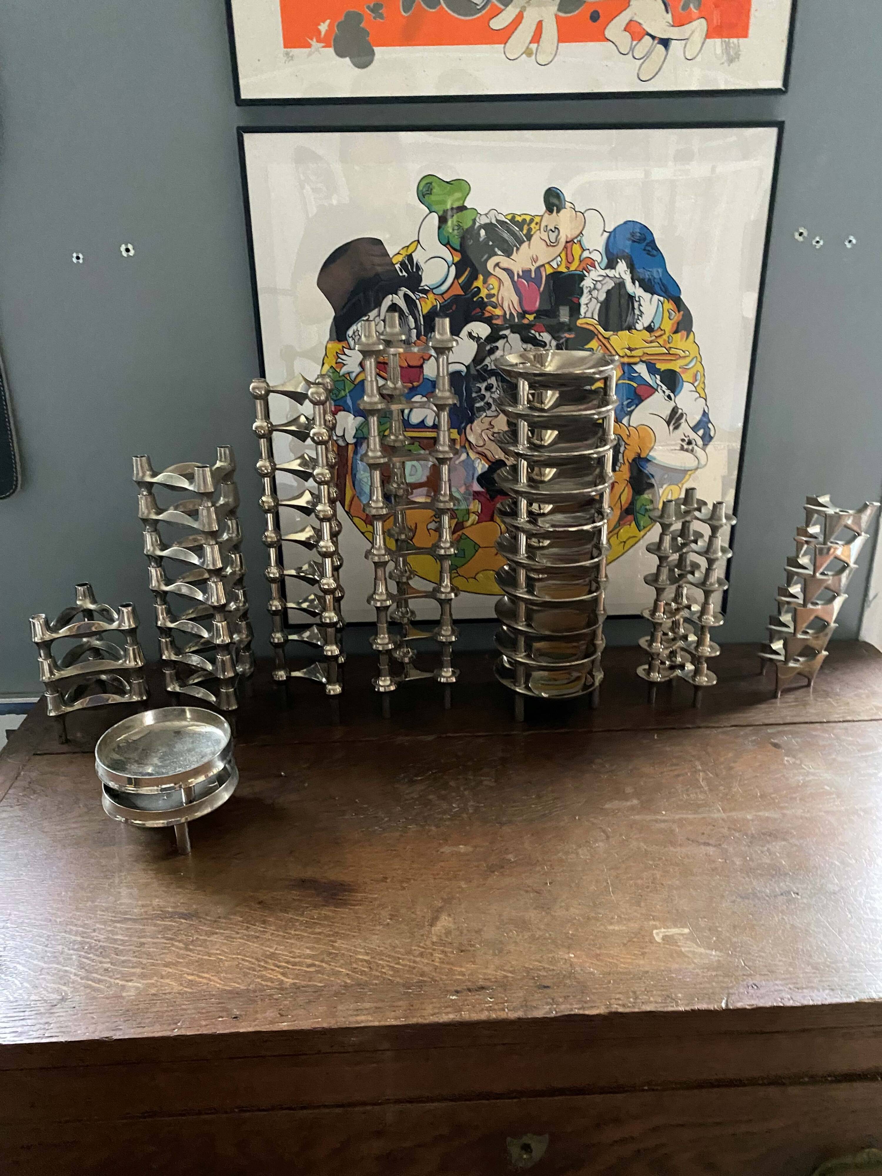 Set of 5 modular candlesticks variant NAGEL BMF vintage 1970