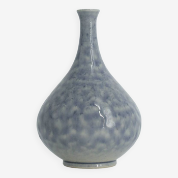 Mid-Century Scandinavian Modern Collectible Small Azure Stoneware Vase by Gunnar Borg for Höganäs