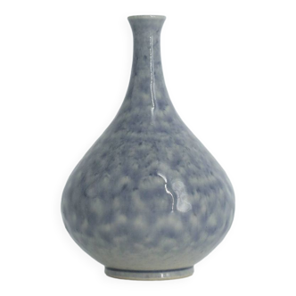 Mid-Century Scandinavian Modern Collectible Small Azure Stoneware Vase by Gunnar Borg for Höganäs