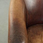 Fauteuil club en cuir de mouton vintage