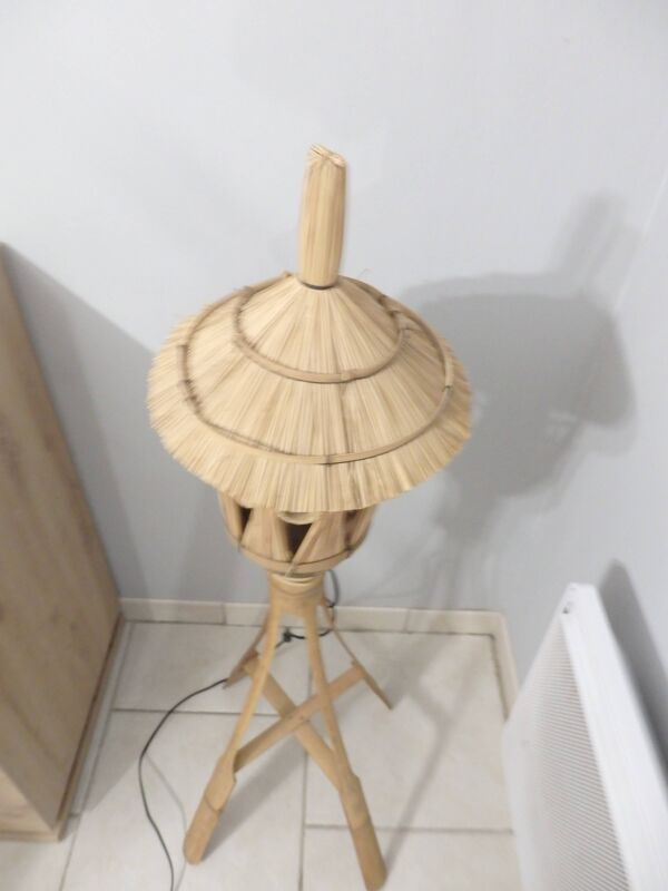 Lampadaire en rotin et bambou vintage