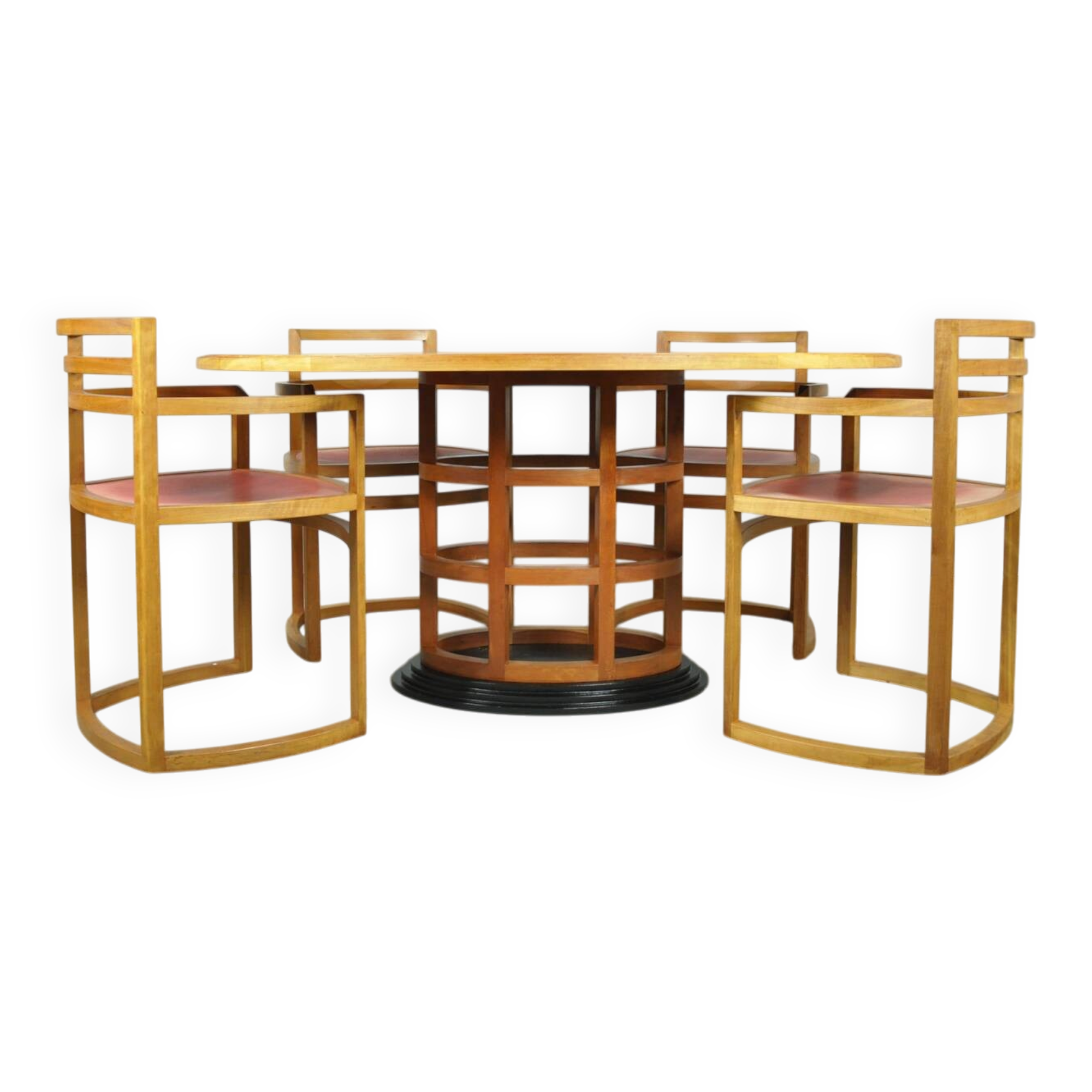 Exceptional fruitwood dining table set in art deco style, 1980s