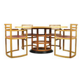 Exceptional fruitwood dining table set in art deco style, 1980s