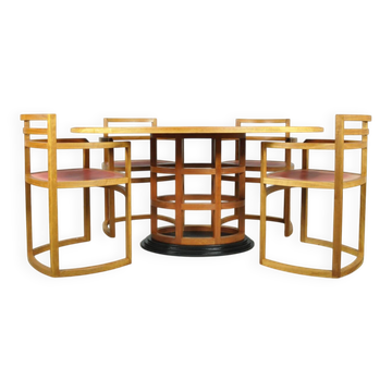 Exceptional fruitwood dining table set in art deco style, 1980s
