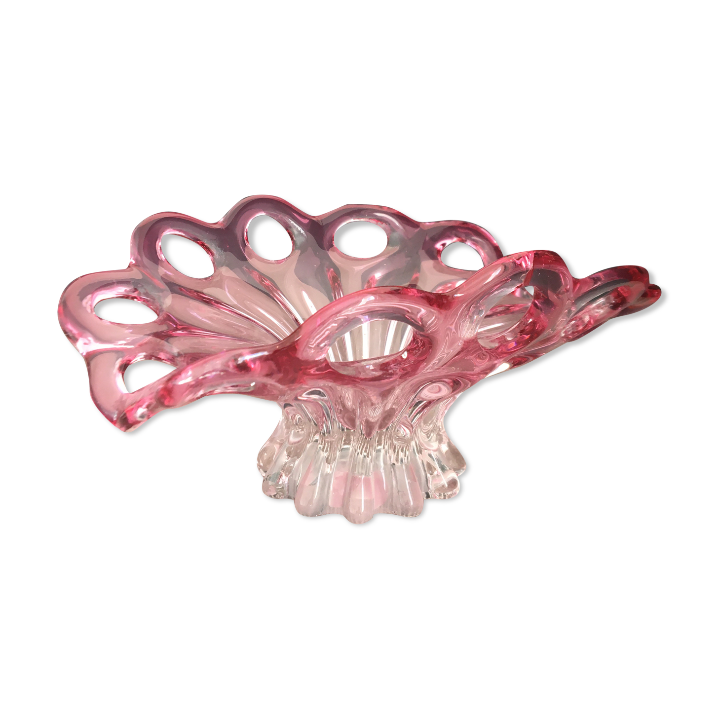 Pink blown glass fruit cup