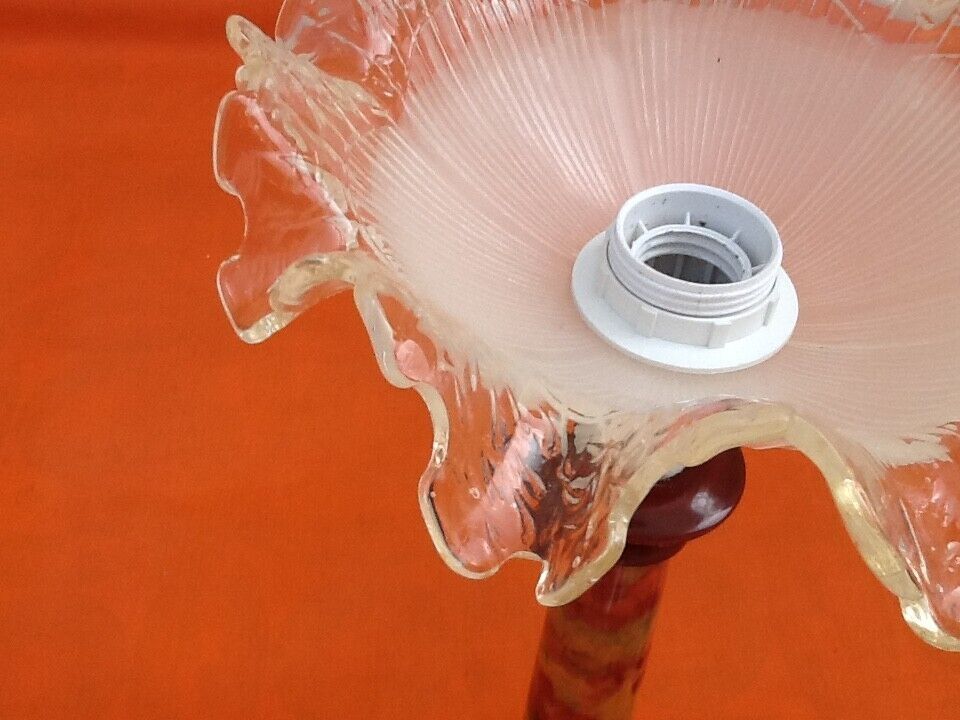 Lamp in marbled ceramic and polylobe glass lampshade